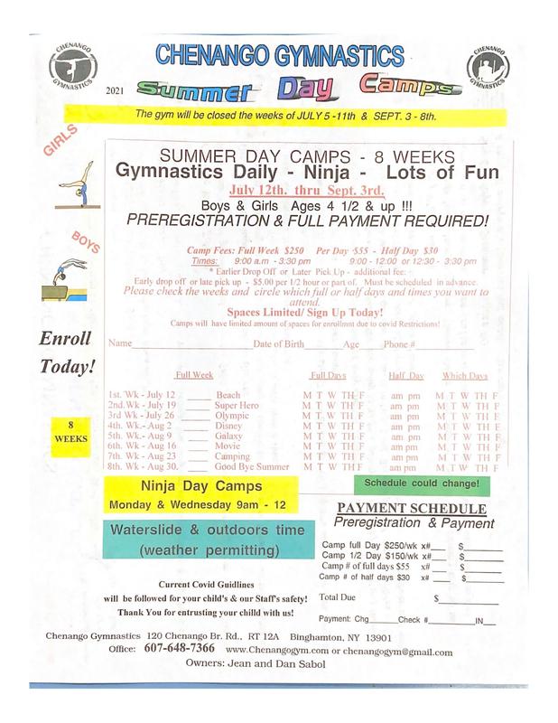 Chenango Gymnastics Binghamton Ny Tumbling Usa Ninja Challenge Fitness Center Usag Usaigc Usanc Family Owned